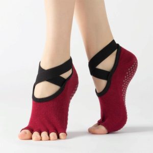 Lace Yoga Socks Non-Slip Five Finger Sports Cotton Socks Fashion Open Toe Dance Socks, Size: One Size(Red Wine) (OEM)