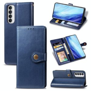 For Oppo Reno4 Pro 4G Retro Solid Color Leather Buckle Phone Case with Lanyard & Photo Frame & Card Slot & Wallet & Stand Function(Blue) (OEM)