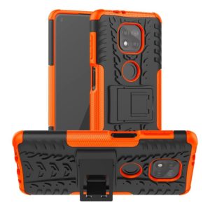 For Motorola Moto G Power (2021) Tire Texture Shockproof TPU+PC Protective Case with Holder(Orange) (OEM)