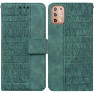 For Motorola Moto G9 Plus Geometric Embossed Leather Phone Case(Green) (OEM)