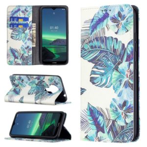 For Nokia 1.4 Colored Drawing Pattern Invisible Magnetic Horizontal Flip PU Leather Case with Holder & Card Slots & Wallet(Blue Leaf) (OEM)