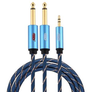 EMK 3.5mm Jack Male to 2 x 6.35mm Jack Male Gold Plated Connector Nylon Braid AUX Cable for Computer / X-BOX / PS3 / CD / DVD, Cable Length:1.5m(Dark Blue) (OEM)