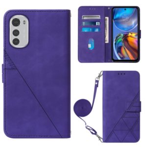 For Motorola Moto E32 Crossbody 3D Embossed Flip Leather Phone Case(Purple) (OEM)