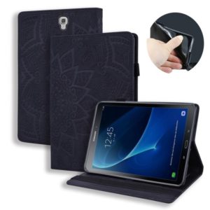 For Galaxy Tab A 10.5 T590 / T595 Calf Pattern Double Folding Design Embossed Leather Case with Holder & Card Slots & Pen Slot & Elastic Band(Black) (OEM)