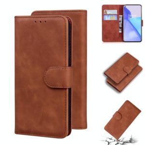 For OnePlus 9 Skin Feel Pure Color Flip Leather Phone Case(Brown) (OEM)