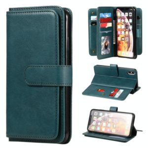 For iPhone XS Max Multifunctional Magnetic Copper Buckle Horizontal Flip Solid Color Leather Case with 10 Card Slots & Wallet & Holder & Photo Frame(Dark Green) (OEM)