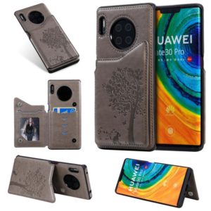 For Huawei Mate30 Pro Cat Tree Embossing Pattern Shockproof Protective Case with Card Slots & Photo Frame(Gray) (OEM)
