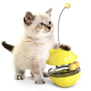 Cat Turntable Toy Leaking Food Ball Funny Cat Stick Tumbler Pet Toy(Yellow) (OEM)