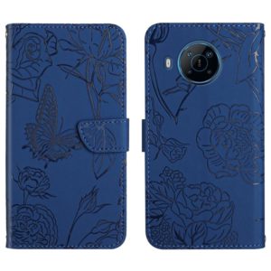 For Nokia X100 Skin Feel Butterfly Peony Embossed Leather Phone Case(Blue) (OEM)