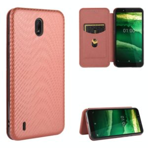 For Nokia C2 Carbon Fiber Texture Horizontal Flip TPU + PC + PU Leather Case with Card Slot(Brown) (OEM)