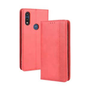 For Motorola Moto E (2020) Magnetic Buckle Retro Crazy Horse Texture Horizontal Flip Leather Case , with Holder & Card Slots & Photo Frame(Red) (OEM)