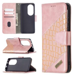 For Huawei P50 Pro Matching Color Crocodile Texture Horizontal Flip PU Leather Case with Wallet & Holder & Card Slots(Rose Gold) (OEM)