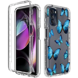 For Motorola Moto G 5G (2022) Transparent Painted Phone Case(Blue Butterflies) (OEM)