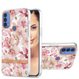 For Motorola Moto E20 / E30 / E40 Ring IMD Flowers TPU Phone Case(Pink Gardenia) (OEM)