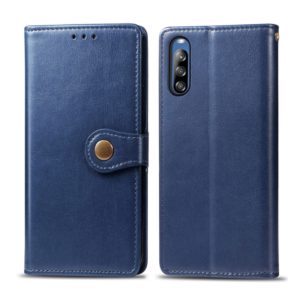 For Sony Xperia L4 Retro Solid Color Leather Buckle Phone Case with Lanyard & Photo Frame & Card Slot & Wallet & Stand Function(Blue) (OEM)