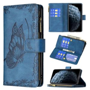 For iPhone 11 Pro Max Flying Butterfly Embossing Pattern Zipper Horizontal Flip Leather Case with Holder & Card Slots & Wallet(Blue) (OEM)