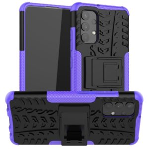 For Samsung Galaxy A32 4G Tire Texture Shockproof TPU+PC Protective Case with Holder(Purple) (OEM)