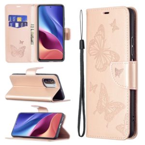 For Xiaomi Mi 11i / Poco F3 / Redmi K40 Two Butterflies Embossing Pattern Horizontal Flip Leather Case with Holder & Card Slot & Wallet & Lanyard(Rose Gold) (OEM)