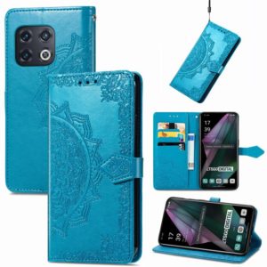 For OnePlus 10 Pro Mandala Flower Embossed Horizontal Flip Leather Phone Case(Blue) (OEM)
