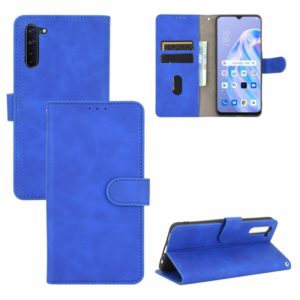 For OPPO Reno3 A(Japanese Version) Solid Color Skin Feel Magnetic Buckle Horizontal Flip Calf Texture PU Leather Case with Holder & Card Slots & Wallet(Blue) (OEM)