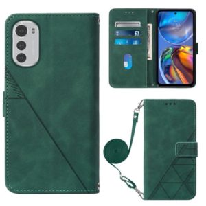 For Motorola Moto E32 Crossbody 3D Embossed Flip Leather Phone Case(Dark Green) (OEM)