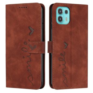 For Motorola Edge 20 Lite Skin Feel Heart Pattern Leather Phone Case(Brown) (OEM)