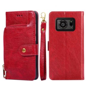For Sharp Aquos R6 Zipper Bag Leather Phone Case(Red) (OEM)