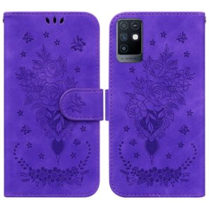 For Infinix Note 10 X693 Butterfly Rose Embossed Leather Phone Case(Purple) (OEM)