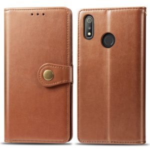 Retro Solid Color Leather Buckle Mobile Phone Protection Leather Case with Lanyard & Photo Frame & Card Slot & Wallet & Bracket Function for OPPO Realme 3 Pro(Brown) (OEM)
