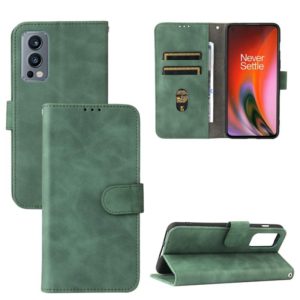 For OnePlus Nord 2 5G Solid Color Skin Feel Magnetic Buckle Horizontal Flip Calf Texture PU Leather Case with Holder & Card Slots & Wallet(Green) (OEM)