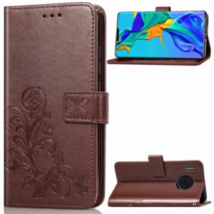 For Huawei Mate 30 Pro Four-leaf Clasp Embossed Buckle Mobile Phone Protection Leather Case with Lanyard & Card Slot & Wallet & Bracket Function(Brown) (OEM)