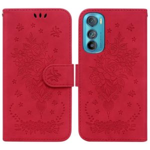 For Motorola Edge 30 Butterfly Rose Embossed Leather Phone Case(Red) (OEM)