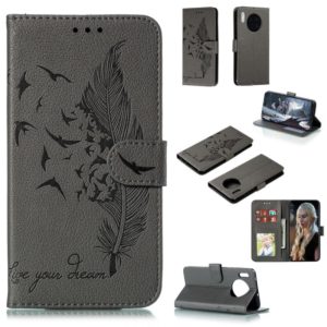 For Huawei Mate 30 Feather Pattern Litchi Texture Horizontal Flip Leather Case with Holder & Wallet & Card Slots(Gray) (OEM)
