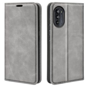 For Motorola Moto G52J 5G Retro-skin Magnetic Suction Flip Leather Phone Case(Grey) (OEM)
