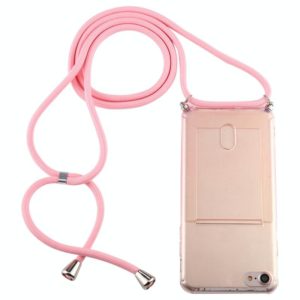For iPhone 8 / 7 Transparent TPU Protective Case with Lanyard & Card Slot(Pink) (OEM)