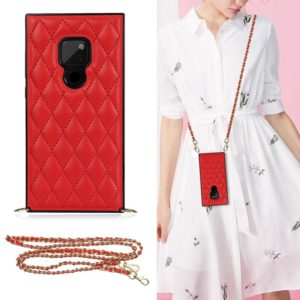 For Huawei Mate 20 Elegant Rhombic Pattern Microfiber Leather +TPU Shockproof Case with Crossbody Strap Chain(Red) (OEM)