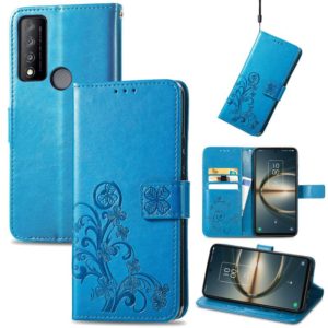 For TCL 30 V 5G Four-leaf Clasp Embossed Buckle Leather Phone Case(Blue) (OEM)