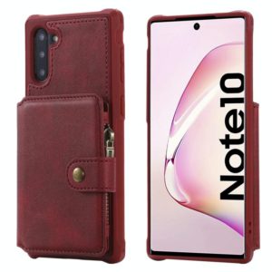 For Galaxy Note 10 Buckle Zipper Shockproof Protective Case with Holder & Card Slots & Wallet & Lanyard & Photos Frames(Red) (OEM)
