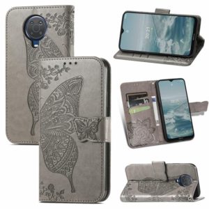 For Nokia 6.3 Butterfly Love Flower Embossed Horizontal Flip Leather Case with Bracket / Card Slot / Wallet / Lanyard(Grey) (OEM)