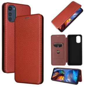 For Motorola Moto E32 4G Carbon Fiber Texture Horizontal Flip Leather Phone Case(Brown) (OEM)