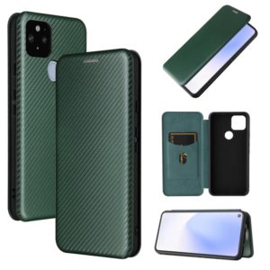 For Google Pixel 5a 5G Carbon Fiber Texture Horizontal Flip TPU + PC + PU Leather Case with Card Slot(Green) (OEM)