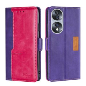 For Honor 70 Contrast Color Side Buckle Leather Phone Case(Purple + Rose Red) (OEM)