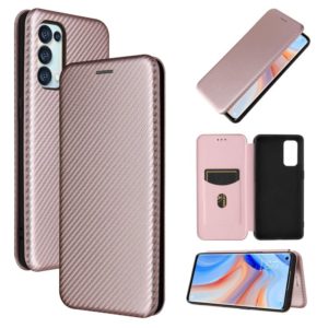 For OPPO Reno5 Pro 5G Carbon Fiber Texture Horizontal Flip TPU + PC + PU Leather Case with Card Slot(Pink) (OEM)