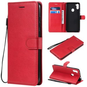 For Samsung Galaxy A11 Solid Color Horizontal Flip Protective Leather Case with Holder & Card Slots & Wallet & Photo Frame & Lanyard(Red) (OEM)