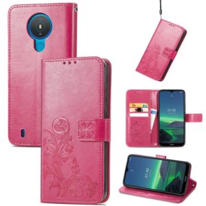 For Nokia 1.4 Four-leaf Clasp Embossed Buckle Mobile Phone Protection Leather Case with Lanyard & Card Slot & Wallet & Bracket Function(Magenta) (OEM)