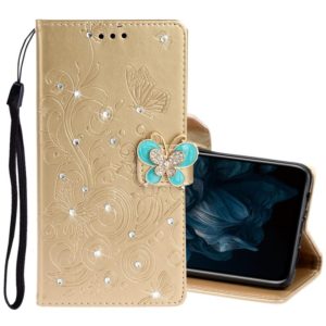 For Huawei Y7P / P40 lite E Diamond Encrusted Butterflies Embossing Pattern Horizontal Flip Leather Case with Holder & Card Slots & Wallet & Lanyard(Gold) (OEM)