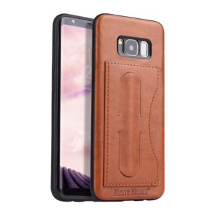 Fierre Shann Full Coverage Protective Leather Case for Galaxy S8+, with Holder & Card Slot(Brown) (OEM)