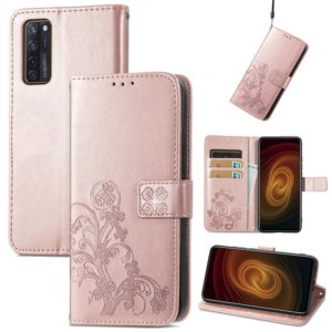 For ZTE AXON 20 5G Four-leaf Clasp Embossed Buckle Mobile Phone Protection Leather Case with Lanyard & Card Slot & Wallet & Bracket Function(Rose Gold) (OEM)