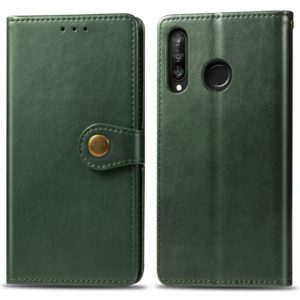 Retro Solid Color Leather Buckle Mobile Phone Protection Leather Case with Photo Frame & Card Slot & Wallet & Bracket Function for Huawei P30 Lite / Nove 4e(Green) (OEM)