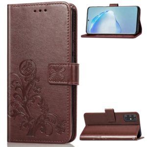 For Galaxy S20+ Four-leaf Clasp Embossed Buckle Mobile Phone Protection Leather Case with Lanyard & Card Slot & Wallet & Bracket Function(Brown) (OEM)